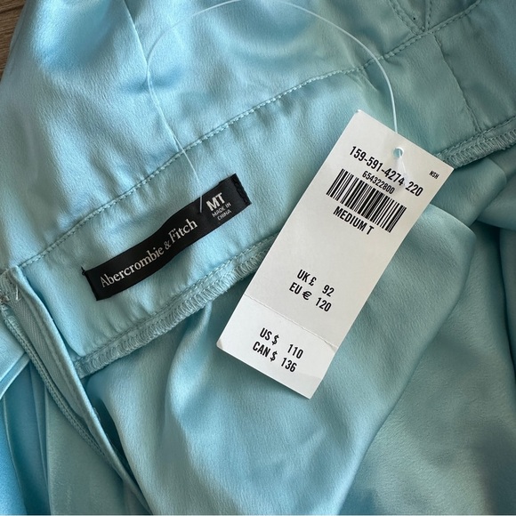 ABERCROMBIE AND FITCH Plunge Pleated Mini Dress NWT in Aqua Blue Sz. Medium Tall - Picture 2 of 16